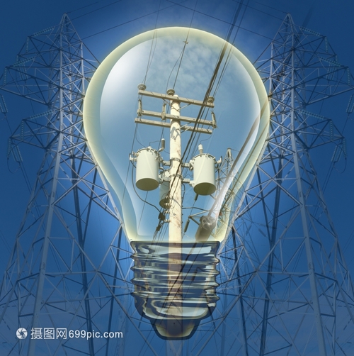 電線塔的力概念配有電的線塔有白熾燈泡強調(diào)電氣設(shè)備是保護和環(huán)境的能源電力概念